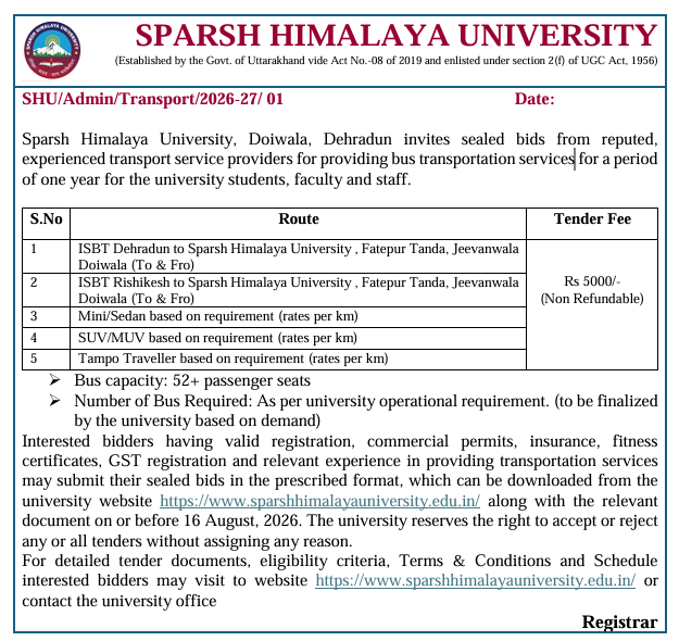 Inviting sealed bids for providing bus transportation services