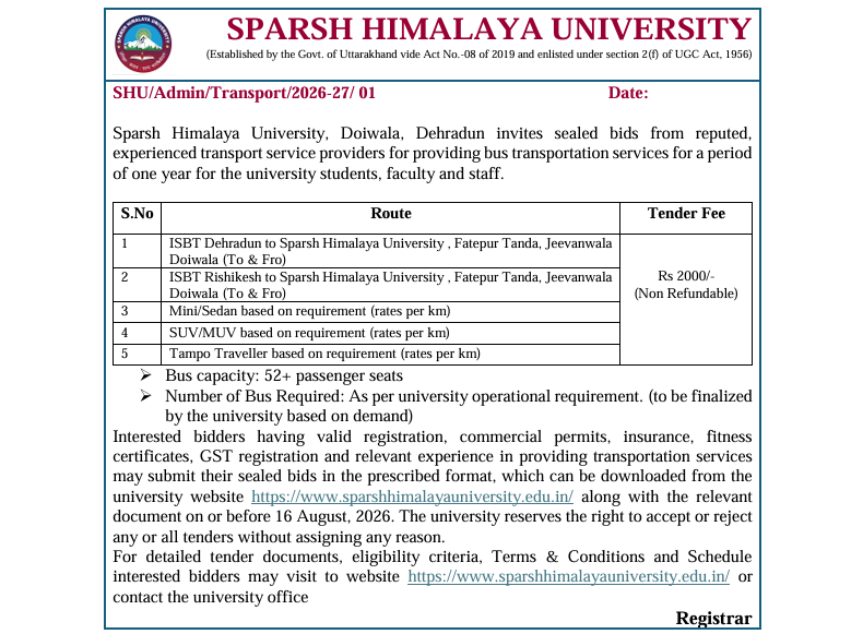 Inviting sealed bids for providing bus transportation services